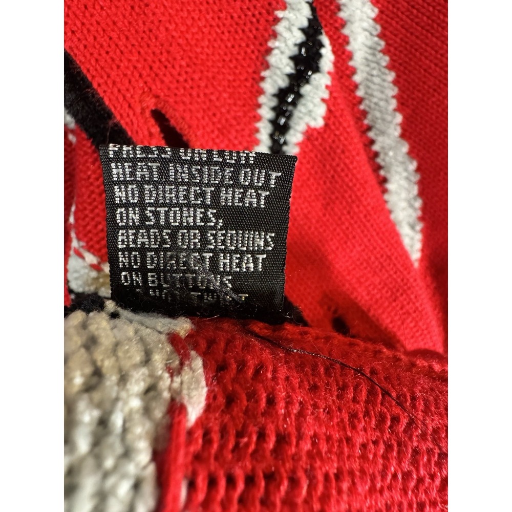 VTG Berek Beaded Fringe Cardigan Sweater XL -Red Black Gray Zebra Stripe NOS NWT - Picture 16 of 16